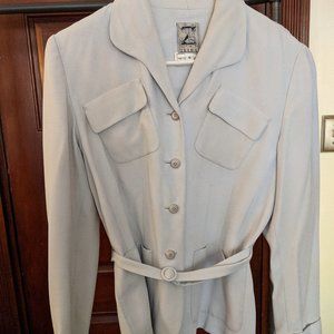 Pale Blue Vintage style wool crepe belted blazer -